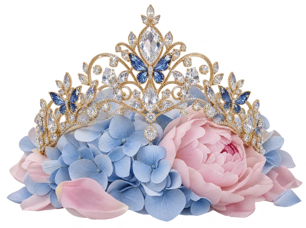 Tiara de cristal sobre flores